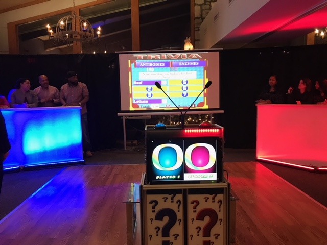 game-show-podium-screen-setup - The Main Event Company Prepared screen and podium for a hosted event