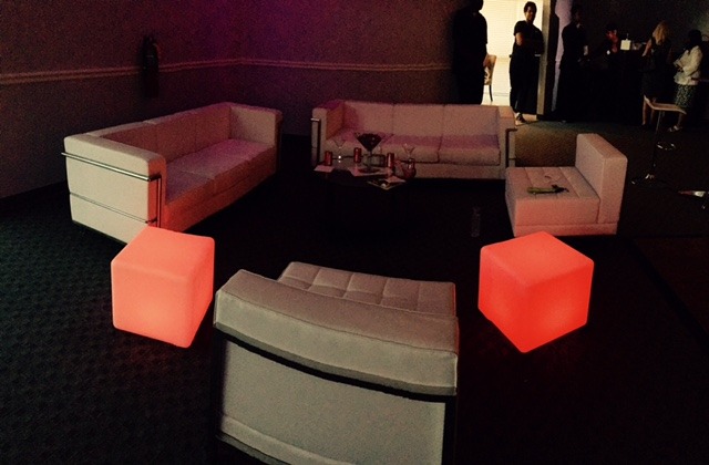 white-lounge-furniture-glowing-cube-tables - The Main Event Company White event lounge furniture with illuminated cube tables